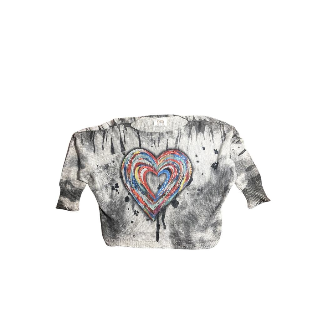 Brand Bazar Italy Oversized Knit sweater Gray tie dye Heart Womens One size